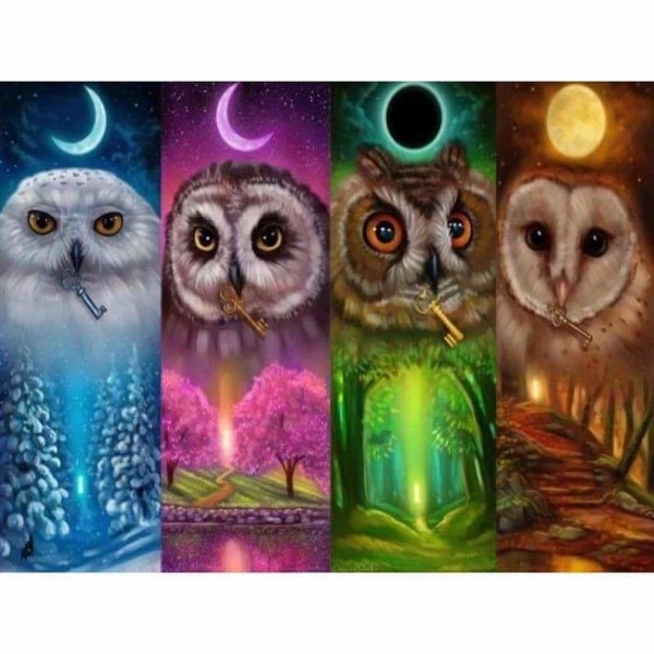 Four Seasons Owls-Volledige boor diamant schilderij-