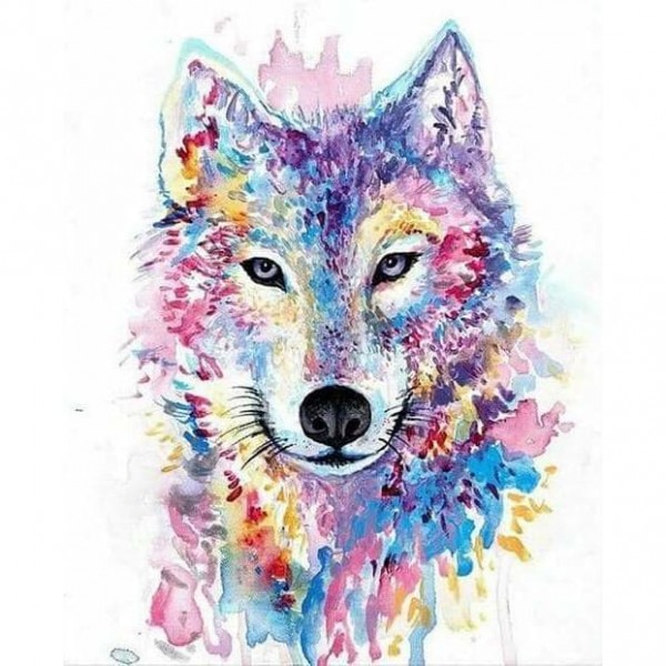 Waterverf schilderij kleurrijke wolf