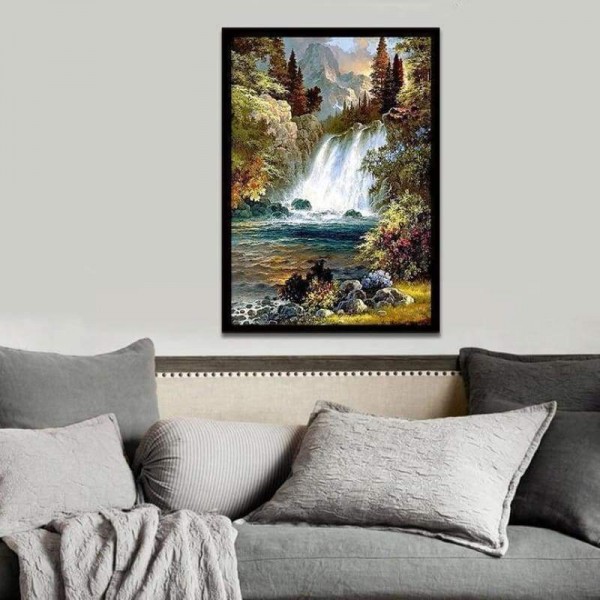 Volledige boor - 5D DIY Diamond Painting Kits Autumn Mountain Waterfall