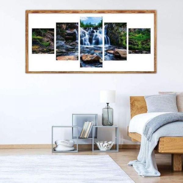 Volledige boor - 5D DIY Diamond Painting Kits Multi Panel Landschap Waterval