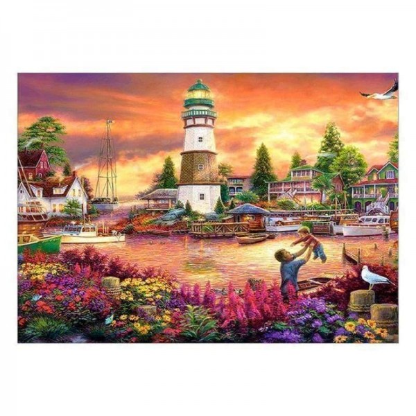 Volledige boor - 5D DIY Diamond Painting Kits Cartoon Beautiful Lighthouse Scene