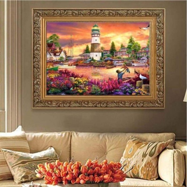 Volledige boor - 5D DIY Diamond Painting Kits Cartoon Beautiful Lighthouse Scene