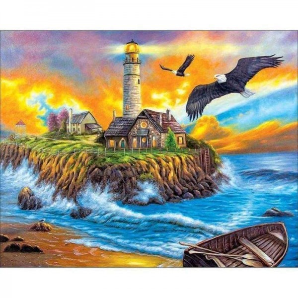 Volledige boor - 5D DIY Diamond Painting Kits Cartoon landschap vuurtoren