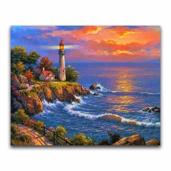 DOUBLE Oil Painting Style Lighthouse Pattern Diy Full Vorm steentjes - 5D Diamond Painting Kits VM20223