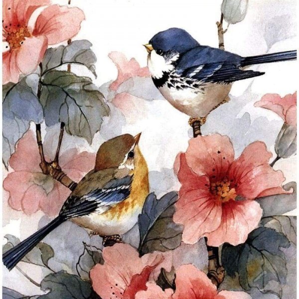 Volledige boor - 5D DIY Diamond Painting Kits Cartoon Two Birds on the Flower Branch