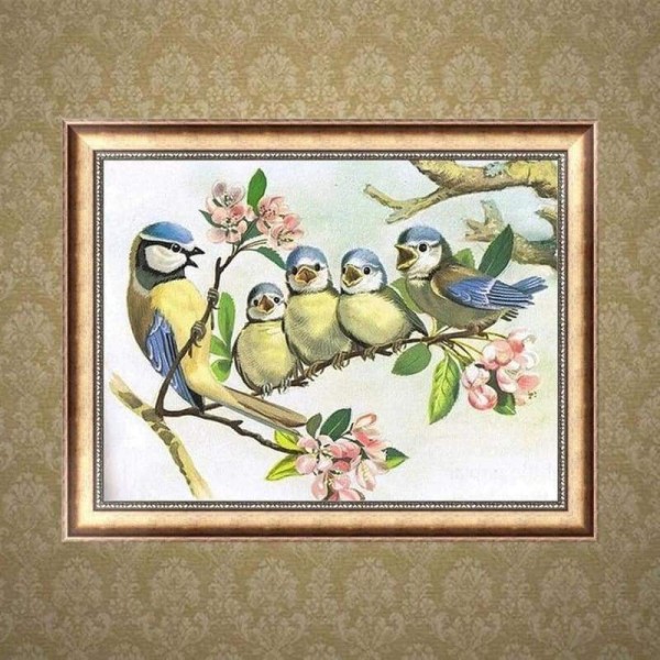 Volledige boor - 5D DIY Diamond Painting Kits Artistieke vogelfamilie op de takken