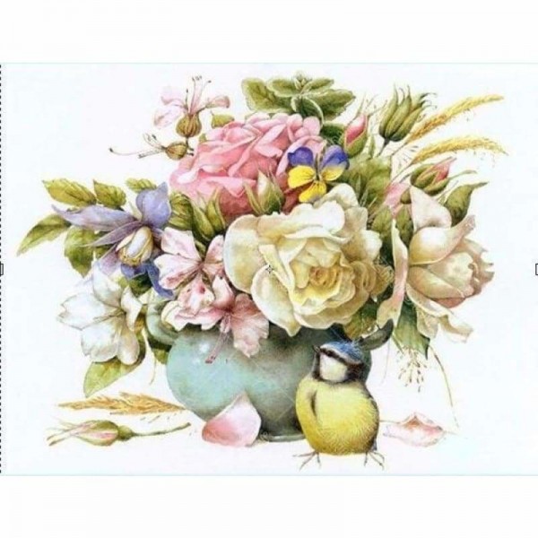 Volledige boor - 5D DIY Diamond Painting Kits Cartoon Bird Flowers in Vase
