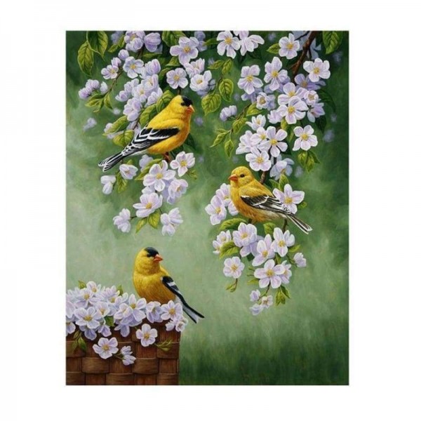 Volledige boor - 5D DIY Diamond Painting Kits Gele vogels op de bloemtakken