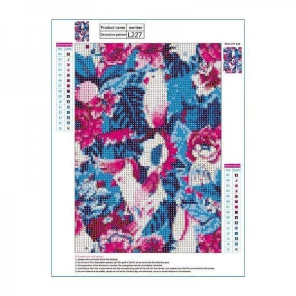 Volledige boor - 5D DIY Diamond Painting Kits Kleurrijke bloemen Vogels