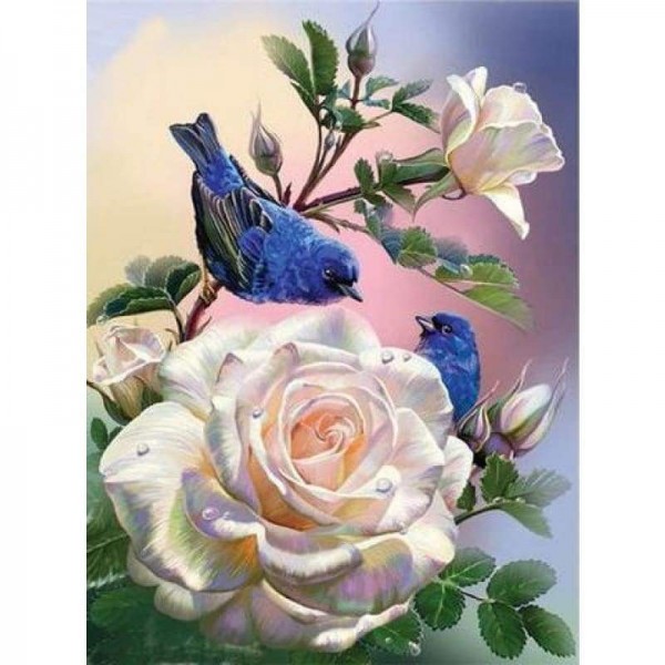 Volledige boor - 5D DIY Diamond Painting Kits White Roses Birds