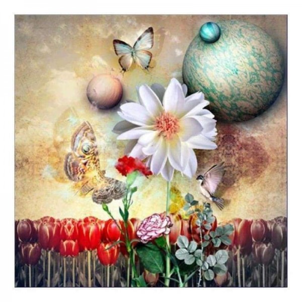 Volledige boor - 5D DIY Diamond Painting Kits Artistiek vlinder bloemenveld