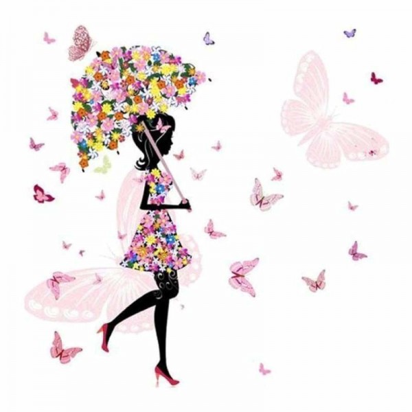 Volledige boor - 5D DIY Diamond Painting Kits Cartoon Girl Butterfly Umbrella