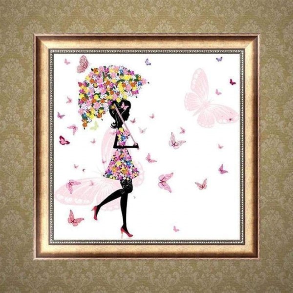 Volledige boor - 5D DIY Diamond Painting Kits Cartoon Girl Butterfly Umbrella