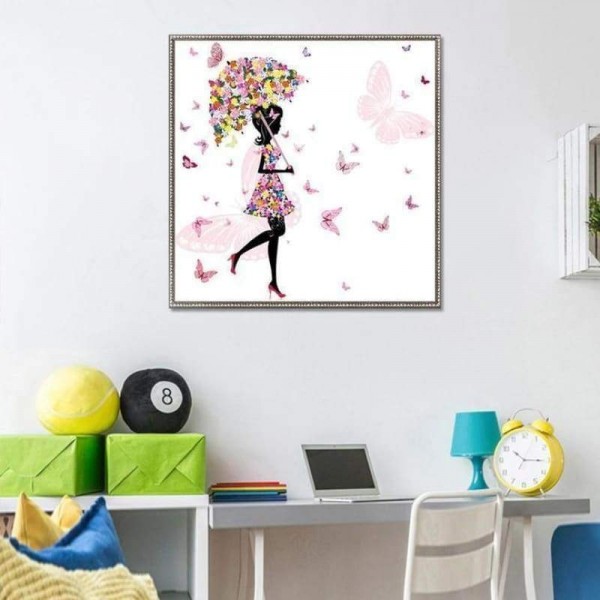 Volledige boor - 5D DIY Diamond Painting Kits Cartoon Girl Butterfly Umbrella