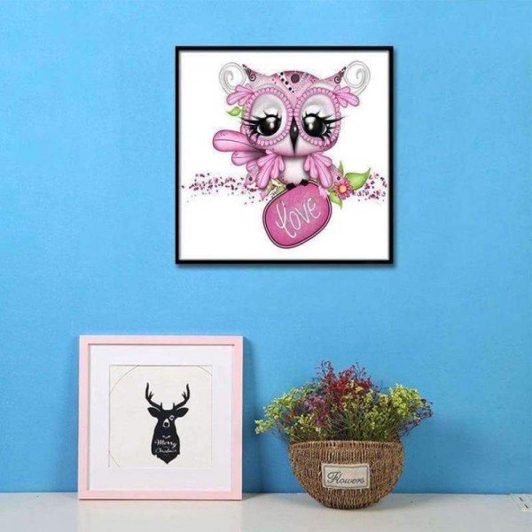 Volledige boor - 5D DIY Diamond Painting Kits Mooie ondeugende cartoon roze uil