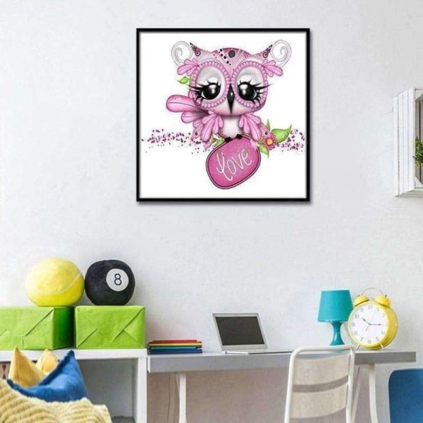 Volledige boor - 5D DIY Diamond Painting Kits Mooie ondeugende cartoon roze uil