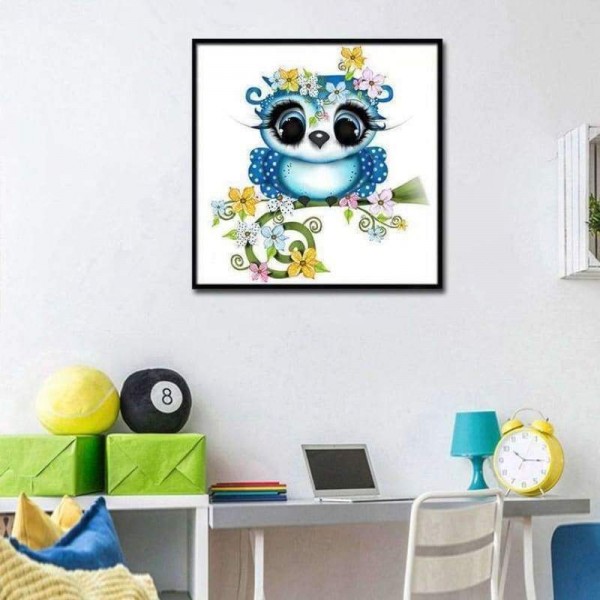 Volledige boor - 5D DIY Diamond Painting Kits Naughty Cartoon Blue Owl voor kinderen