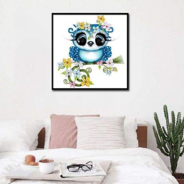 Volledige boor - 5D DIY Diamond Painting Kits Naughty Cartoon Blue Owl voor kinderen