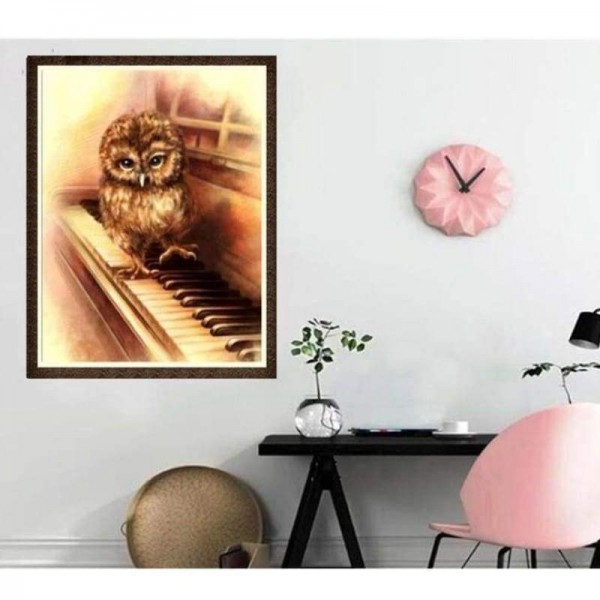 Volledige boor - 5D Diamond Painting Kits Warme en mooie uil op de piano