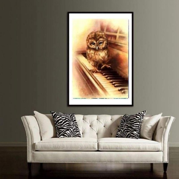 Volledige boor - 5D Diamond Painting Kits Warme en mooie uil op de piano