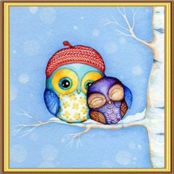 Volledige boor - 5D DIY Diamond Painting Kits Cartoon Winter Cute Owls Couple
