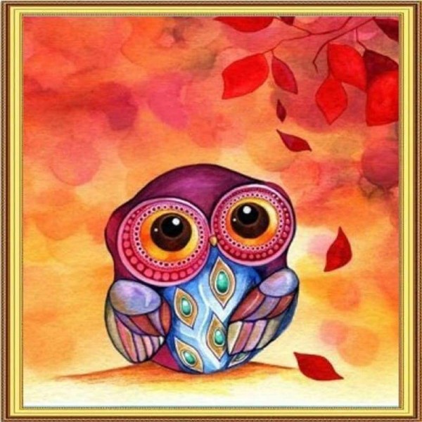 Volledige boor - 5D DIY Diamond Painting Kits Cartoon Owl Autumn Leaf