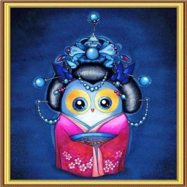 Volledige boor - 5D DIY Diamond Painting Kits Cartoon Uil Japanse Kimono