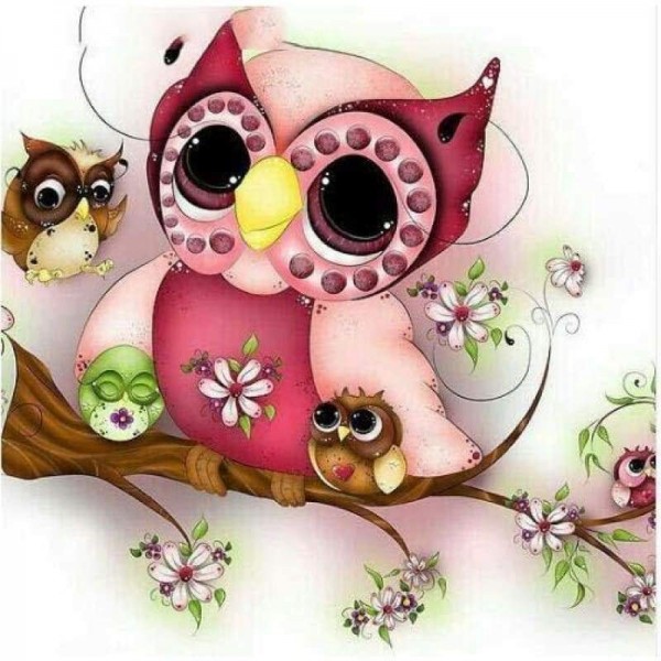 Volledige boor - 5D DIY Diamond Painting Kits Mooie cartoon kleurrijke uilen op de bloemtakken