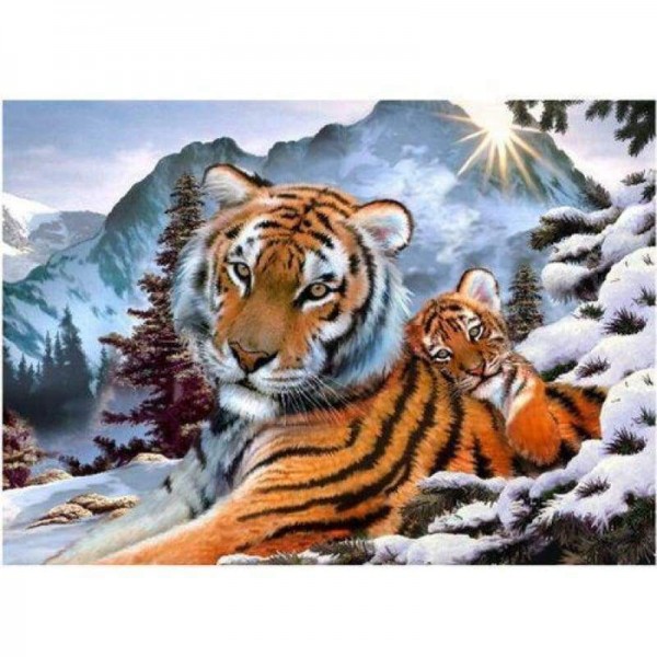 Volledige boor - 5D DIY Diamond Painting Kits Winter Tiger Family