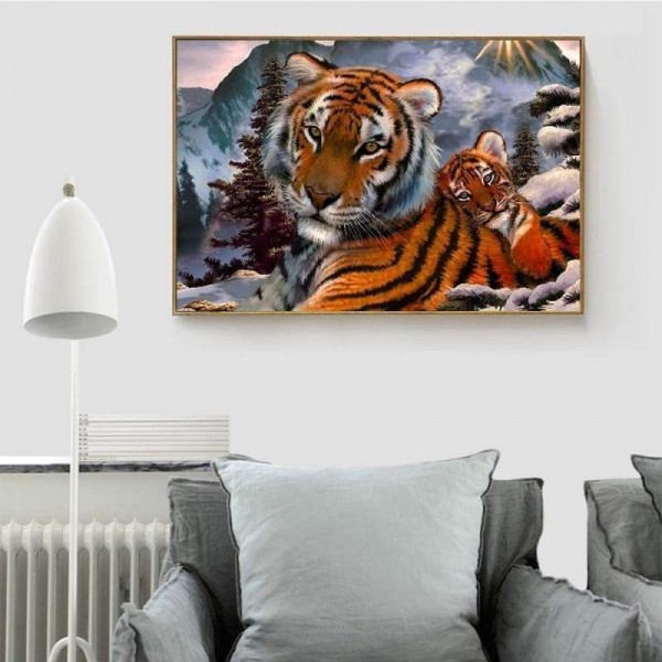 Volledige boor - 5D DIY Diamond Painting Kits Winter Tiger Family