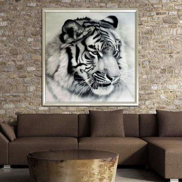 Volledige boor - 5D DIY Diamond Painting Kits Zwart-wit Cool Tiger