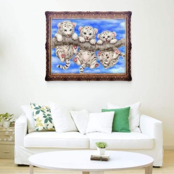 Volledige boor - 5D DIY Diamond Painting Kits Leuke tijgers op de tak