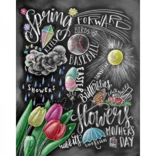 Volledige boor - 5D Diamond Painting Kits Spring Flower Blackboard