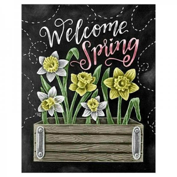 Volledige boor - 5D DIY Diamond Painting Kits Spring Flowers Blackboard