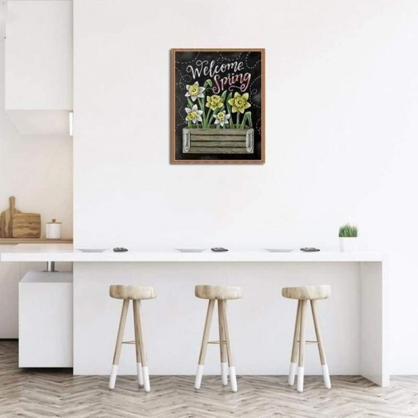 Volledige boor - 5D DIY Diamond Painting Kits Spring Flowers Blackboard