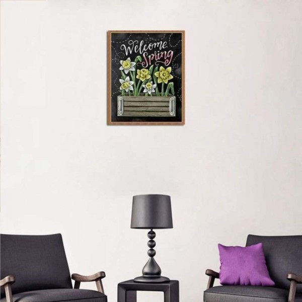 Volledige boor - 5D DIY Diamond Painting Kits Spring Flowers Blackboard