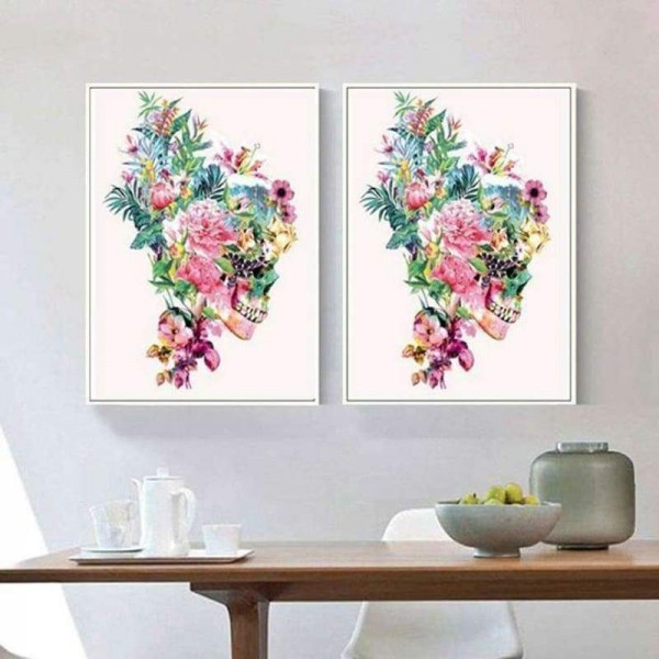 Volledige boor - 5D DIY Diamond Painting Kits Kleurrijke bloemen Schedel