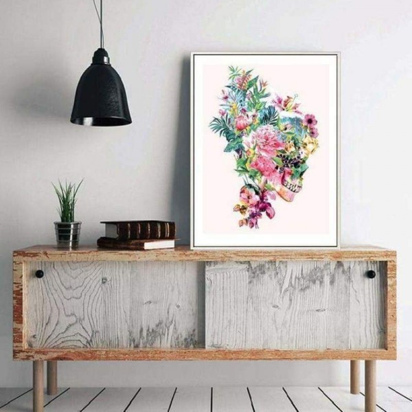 Volledige boor - 5D DIY Diamond Painting Kits Kleurrijke bloemen Schedel