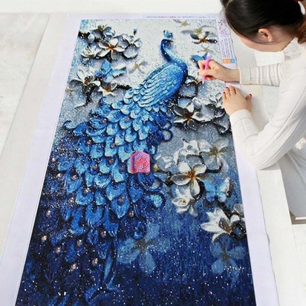 Volledige boor - 5D DIY Diamond Painting Kits Mooie blauwe delicate pauw Volledige boor - 5D DIY Strass