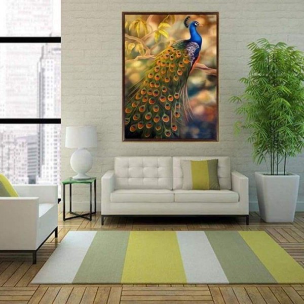 Volledige boor - 5D DIY Diamond Painting Kits Fantastic Beautiful Gold Blue Peacock