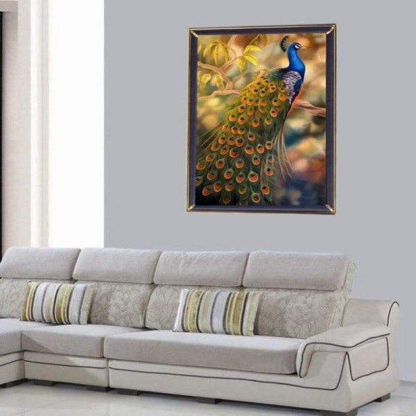 Volledige boor - 5D DIY Diamond Painting Kits Fantastic Beautiful Gold Blue Peacock