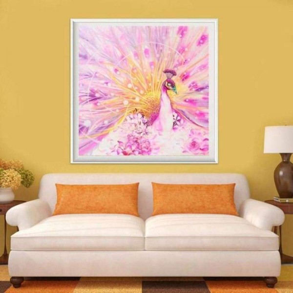 Volledige boor - 5D Diamond Painting Kits Mooie roze en gele pauwbloemen