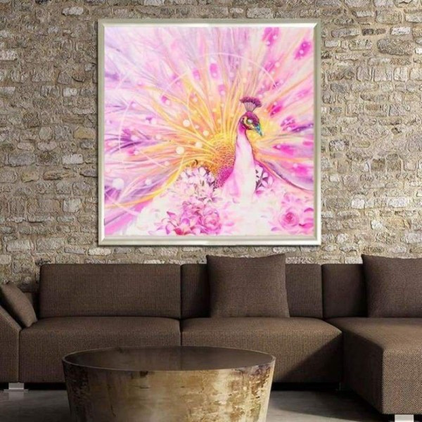Volledige boor - 5D Diamond Painting Kits Mooie roze en gele pauwbloemen
