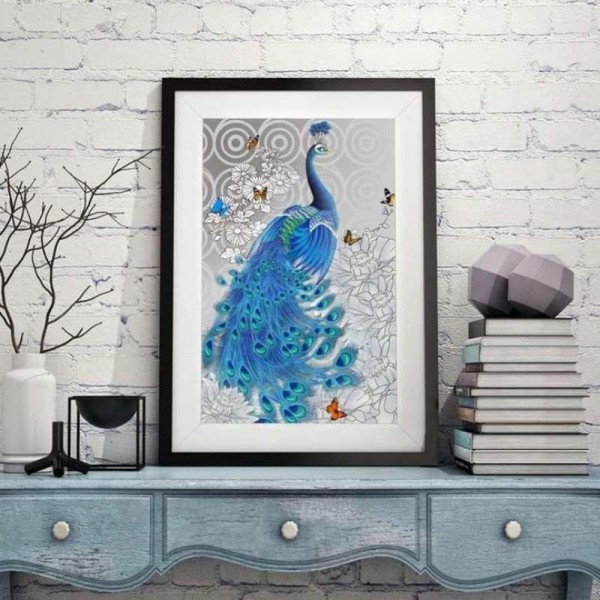 Volledige boor - 5D DIY Diamond Painting Kits Cartoon Beautiful Blue Peacock