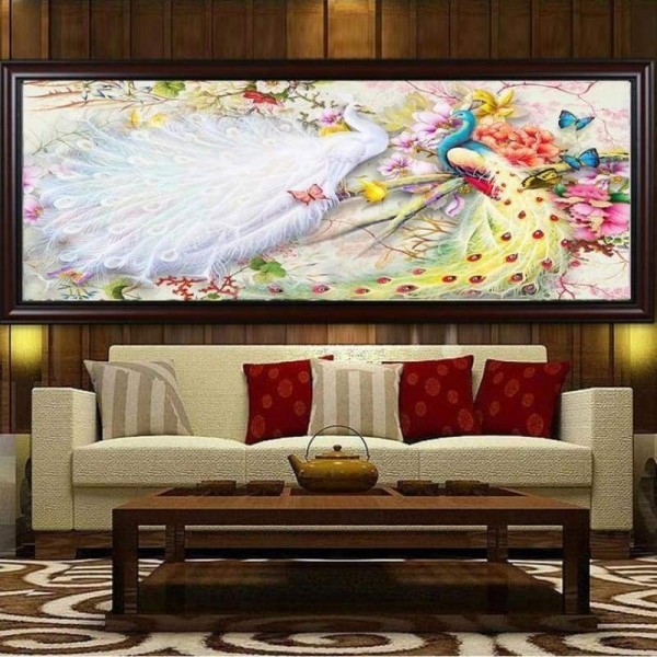 Volledige boor - 5D DIY Diamond Painting Kits Dream Cartoon witte en gouden pauwen