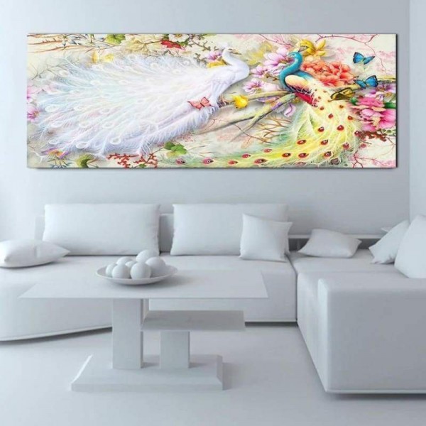 Volledige boor - 5D DIY Diamond Painting Kits Dream Cartoon witte en gouden pauwen