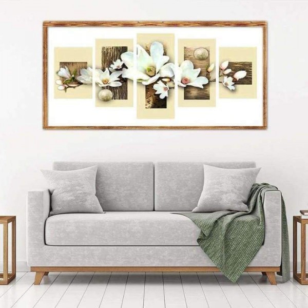 Volledige boor - 5D DIY Diamond Painting Kits Multi Panel White Flowers