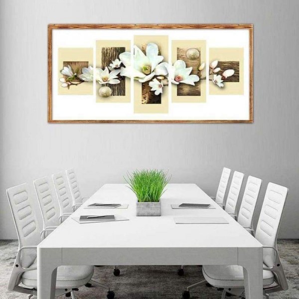 Volledige boor - 5D DIY Diamond Painting Kits Multi Panel White Flowers