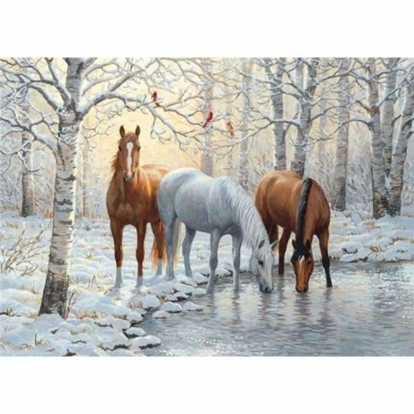 Paarden in bevroren landschap