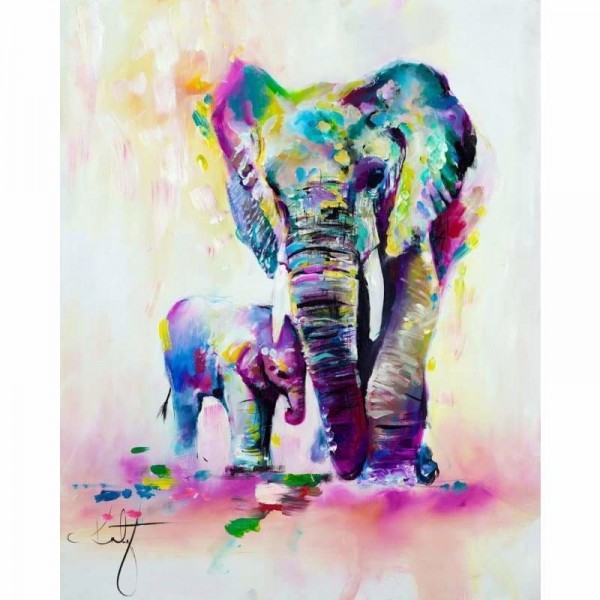 Kleurrijke olifant met kalf